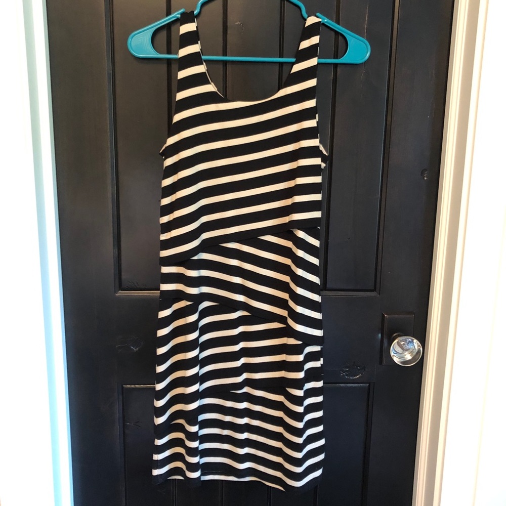 LOFT Black and Cream Striped Dress Size XXSP